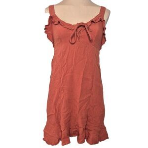 So Clothing Rust Orange Mini Dress Ruffle Details Tie Front Boho Size XS
